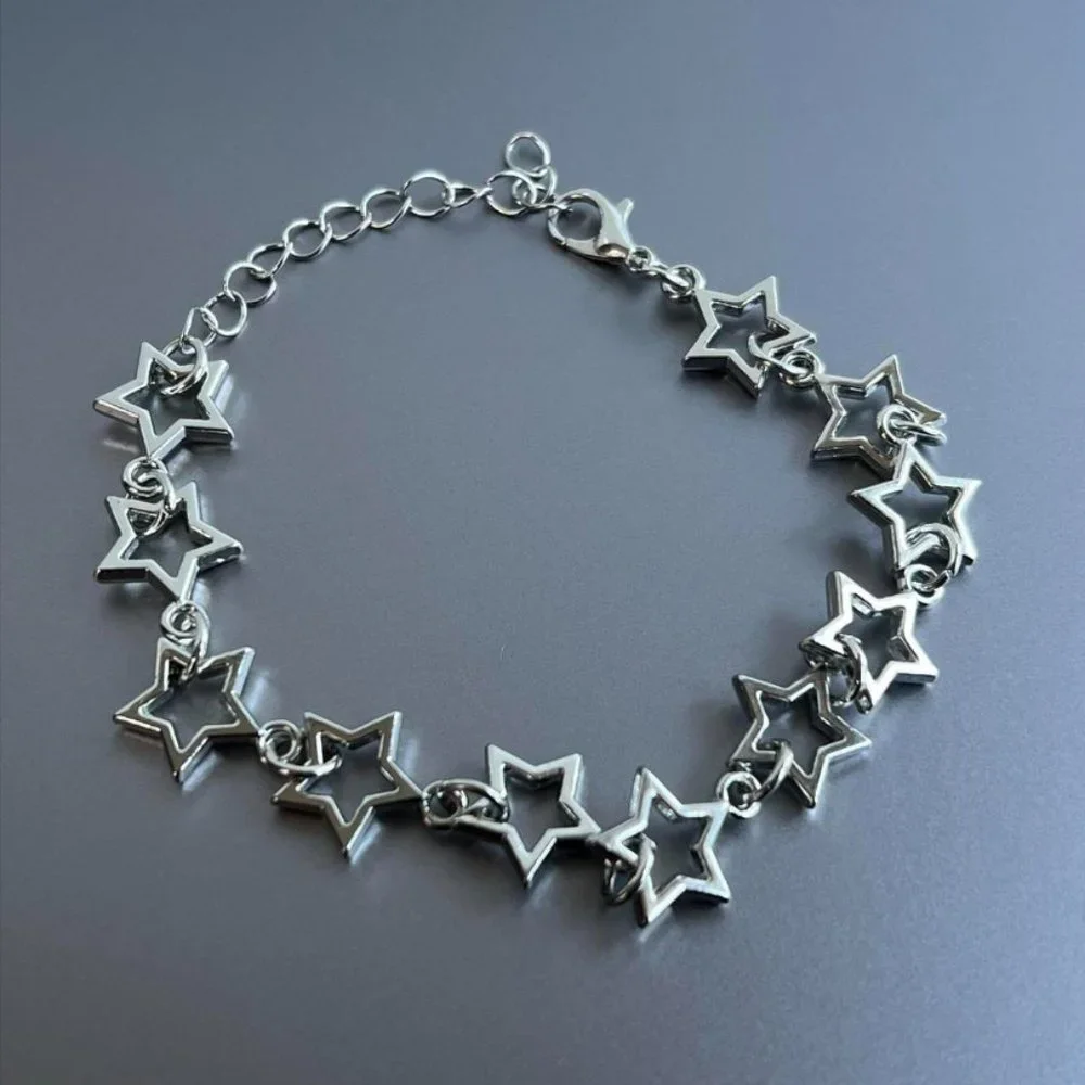 Y2K 2000s style star-stacked cute goth grunge silver bracelet